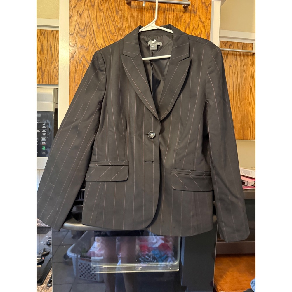 Ann Taylor Womens Black Pink Pinstripe Single Button Blazer Jacket Size 12